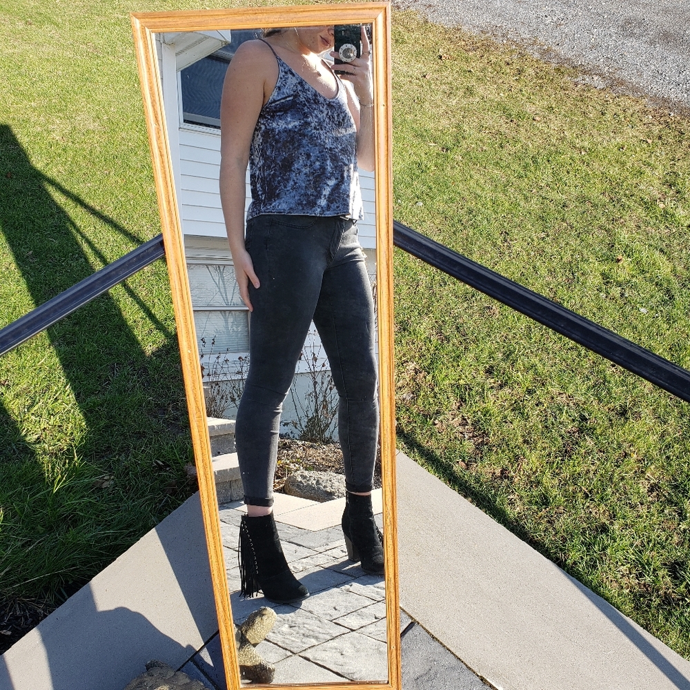 Silver Velvet Strappy Tank Top
